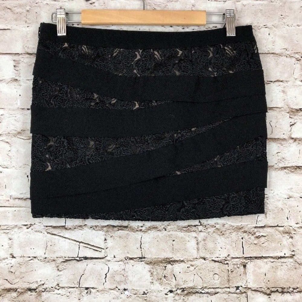 Bombshell Lace Mini Skirt Black Silk Lined